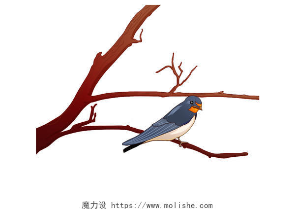 世界动物日春天手绘卡通立树枝燕子素材